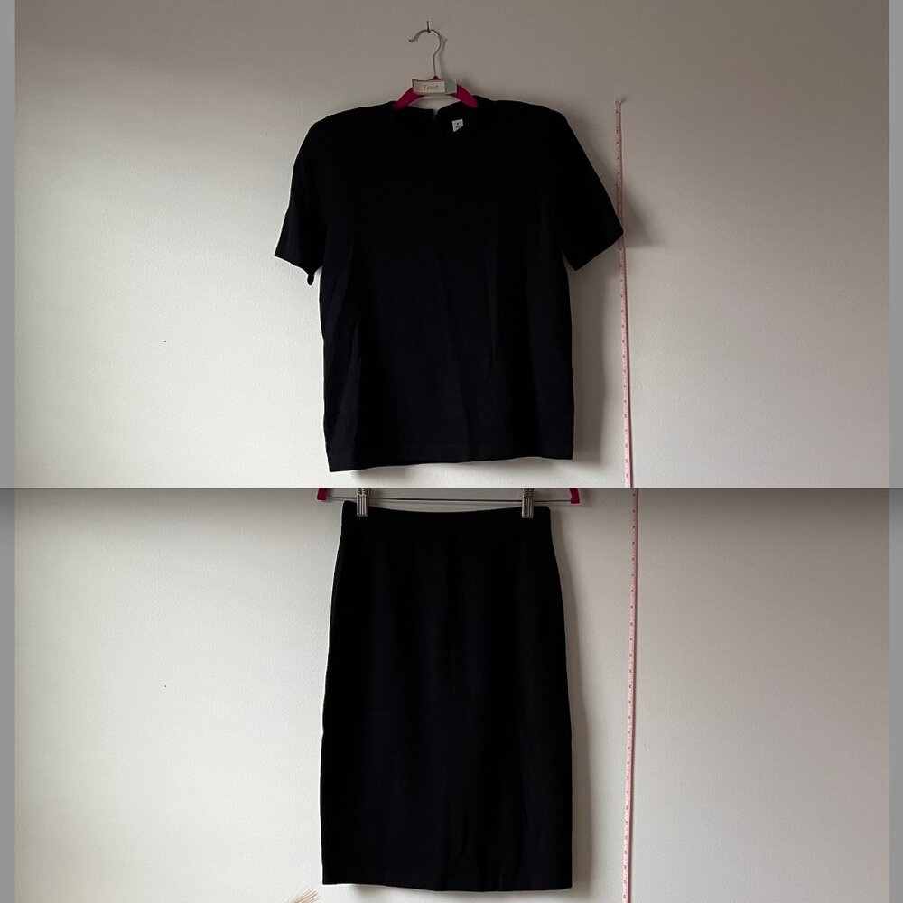 St. John Black Knit Skirt + Top Set